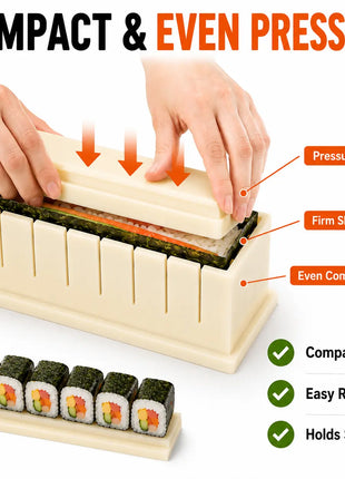 Sushi Making Kit with Cutter Mold, DIY Sushi Maker Tool for Perfect Even Rolls, Easy Homemade Sushi Kitchen Gadget