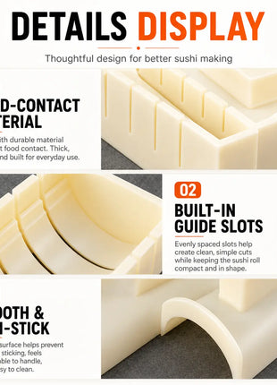 Sushi Making Kit with Cutter Mold, DIY Sushi Maker Tool for Perfect Even Rolls, Easy Homemade Sushi Kitchen Gadget