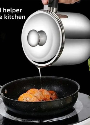1 Count Modern Kitchen Oil Dispenser with Tray & Lid,Stainless Steel Oil Pot with Filter,Bacon Grease Container, Cooking Oil Can, Kitchenware, Utensils, Kitchen Gadgets