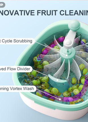JOYLOOP Fruit Cleaner Spinner, Large Produce Rinse Bowl with Drain Basket, Vegetable Scrubber for Berries, Grapes, Salad and Vegetables