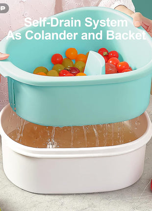 JOYLOOP Fruit Cleaner Spinner, Large Produce Rinse Bowl with Drain Basket, Vegetable Scrubber for Berries, Grapes, Salad and Vegetables
