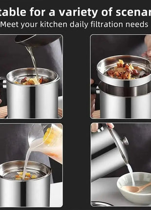 1 Count Modern Kitchen Oil Dispenser with Tray & Lid,Stainless Steel Oil Pot with Filter,Bacon Grease Container, Cooking Oil Can, Kitchenware, Utensils, Kitchen Gadgets