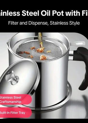 1 Count Modern Kitchen Oil Dispenser with Tray & Lid,Stainless Steel Oil Pot with Filter,Bacon Grease Container, Cooking Oil Can, Kitchenware, Utensils, Kitchen Gadgets