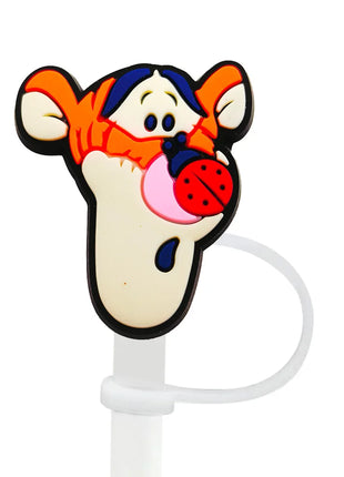 Cute Pooh Bear Silicone Straw Toppers for 10mm,Straw Caps for Glass Cup,with 30&40Oz Tumbler with Handle Dust-Proof Reusable