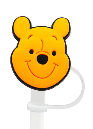 Cute Pooh Bear Silicone Straw Toppers for 10mm,Straw Caps for Glass Cup,with 30&40Oz Tumbler with Handle Dust-Proof Reusable