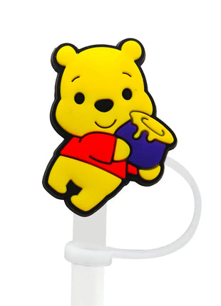 Cute Pooh Bear Silicone Straw Toppers for 10mm,Straw Caps for Glass Cup,with 30&40Oz Tumbler with Handle Dust-Proof Reusable