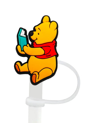 Cute Pooh Bear Silicone Straw Toppers for 10mm,Straw Caps for Glass Cup,with 30&40Oz Tumbler with Handle Dust-Proof Reusable