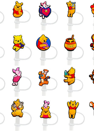 Cute Pooh Bear Silicone Straw Toppers for 10mm,Straw Caps for Glass Cup,with 30&40Oz Tumbler with Handle Dust-Proof Reusable