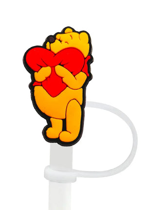 Cute Pooh Bear Silicone Straw Toppers for 10mm,Straw Caps for Glass Cup,with 30&40Oz Tumbler with Handle Dust-Proof Reusable