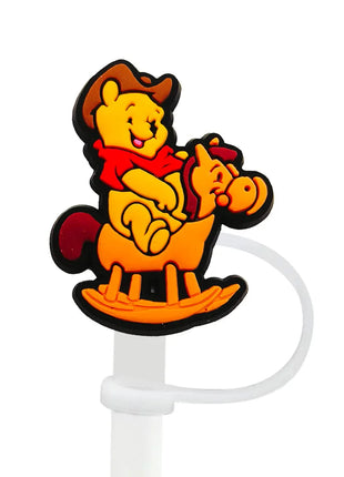 Cute Pooh Bear Silicone Straw Toppers for 10mm,Straw Caps for Glass Cup,with 30&40Oz Tumbler with Handle Dust-Proof Reusable