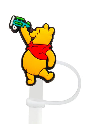 Cute Pooh Bear Silicone Straw Toppers for 10mm,Straw Caps for Glass Cup,with 30&40Oz Tumbler with Handle Dust-Proof Reusable