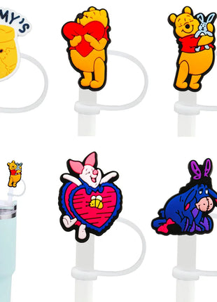 Cute Pooh Bear Silicone Straw Toppers for 10mm,Straw Caps for Glass Cup,with 30&40Oz Tumbler with Handle Dust-Proof Reusable