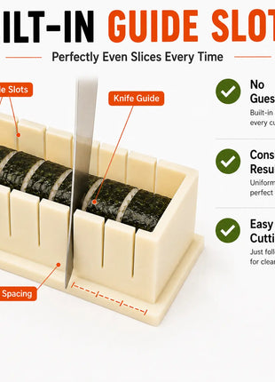 Sushi Making Kit with Cutter Mold, DIY Sushi Maker Tool for Perfect Even Rolls, Easy Homemade Sushi Kitchen Gadget