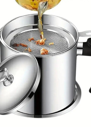 1 Count Modern Kitchen Oil Dispenser with Tray & Lid,Stainless Steel Oil Pot with Filter,Bacon Grease Container, Cooking Oil Can, Kitchenware, Utensils, Kitchen Gadgets